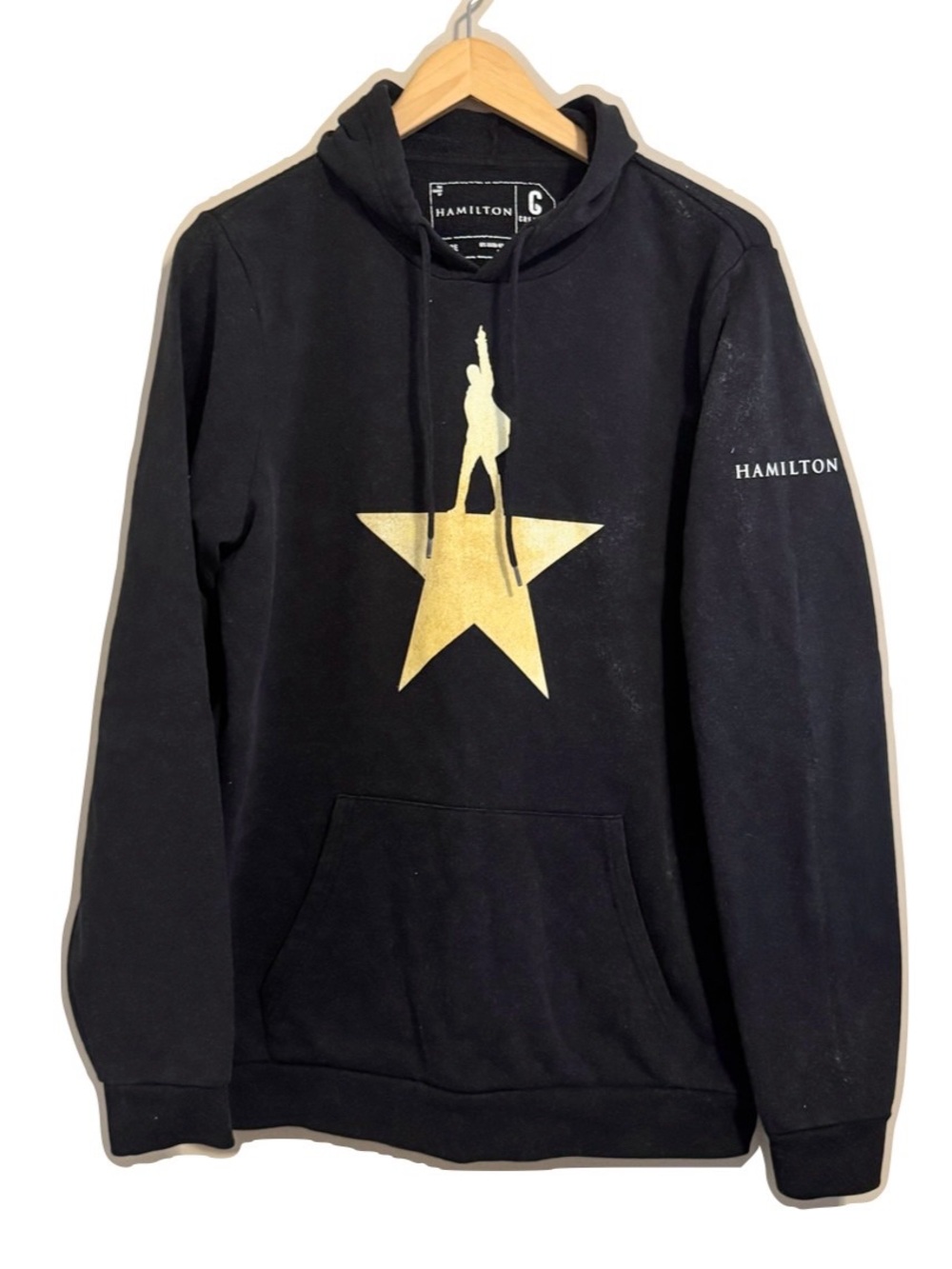 Hamilton Hoodie Black with Gold Star Broadway Musical Large